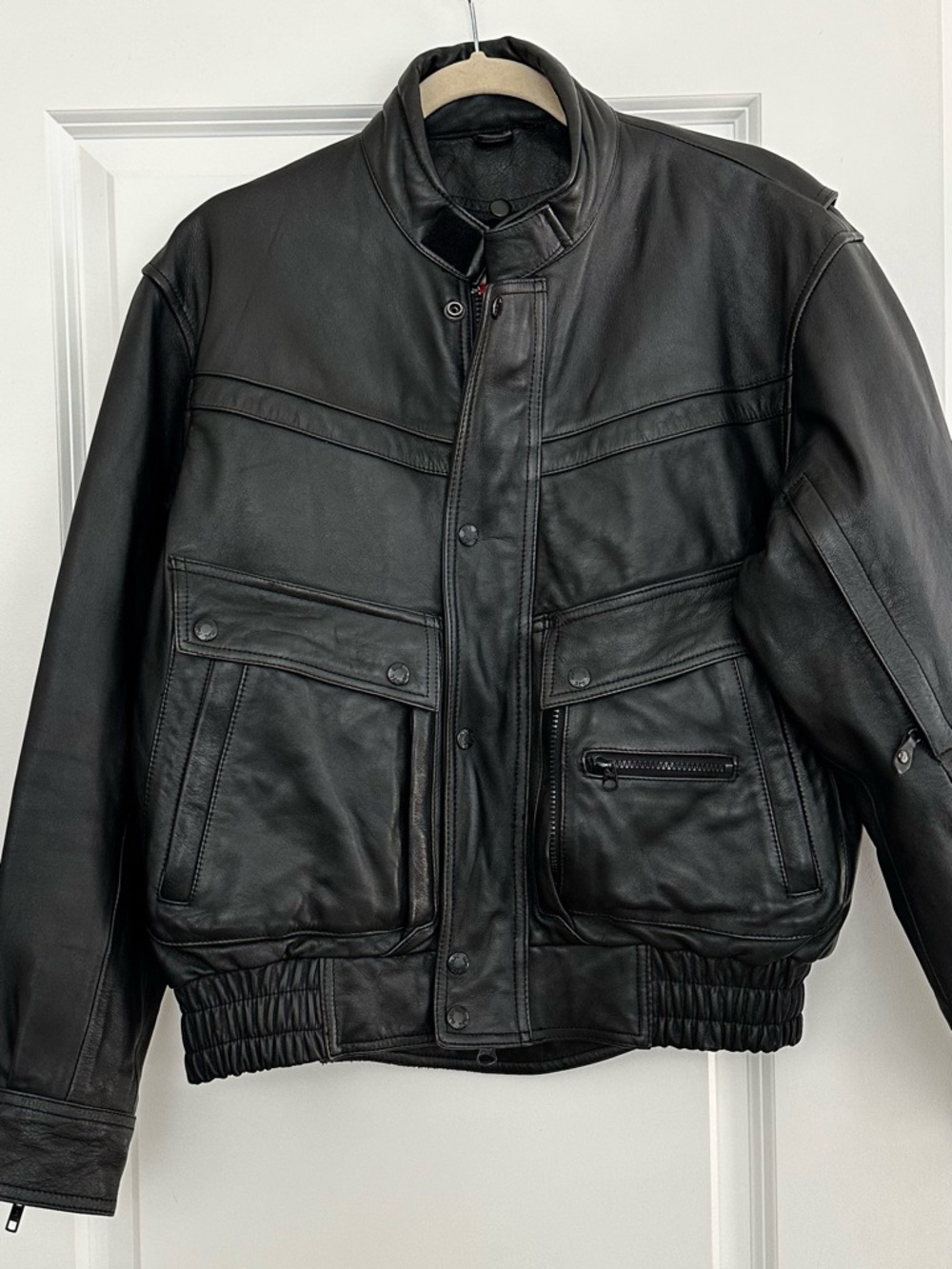 Vintage 90s Genuine Leather HJC Cirotech Riding Gear Black Motorcycle Jacket
